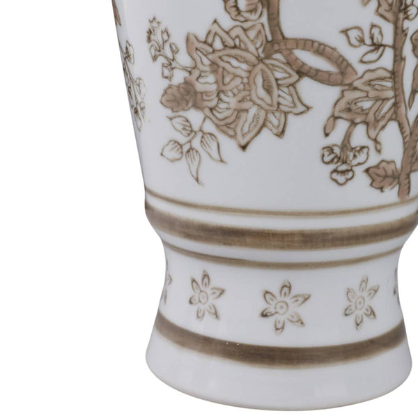 Brown & White Ceramic Bird and Vines Tall Vase