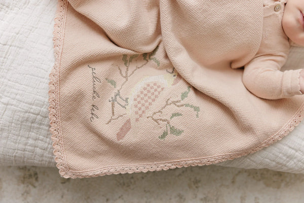 Peluche Rose Knit Cross Stitch Blanket and Bonnet