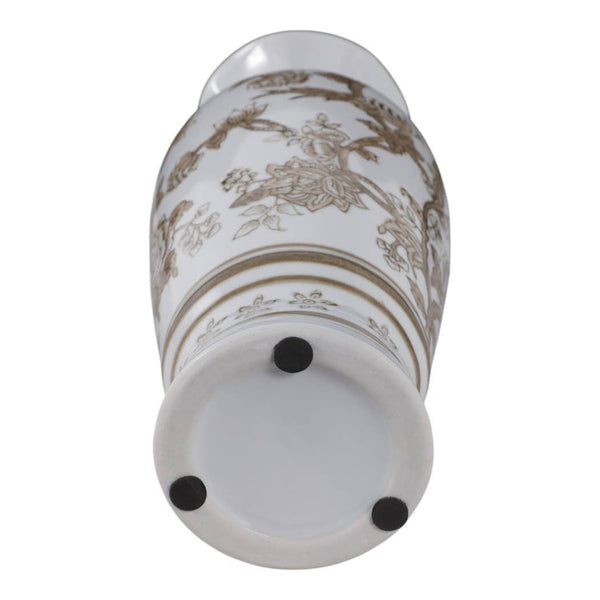 Brown & White Ceramic Bird and Vines Tall Vase