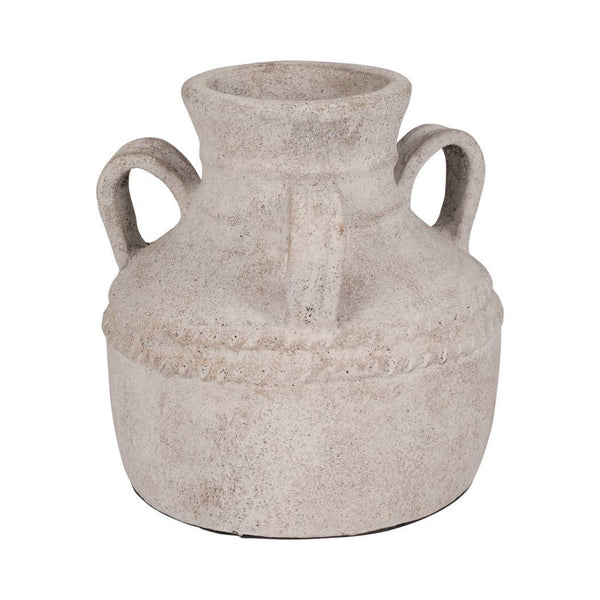 Ivory Terracotta Amphora Triple Handle Jug, 12 in