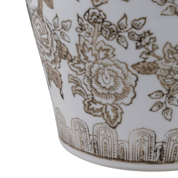 Brown & White Ceramic Chinoiserie Bird Ginger Jar