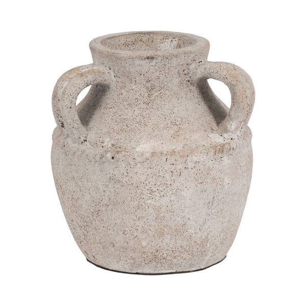 Ivory Terracotta Amphora Triple Handle Jug, 10 in
