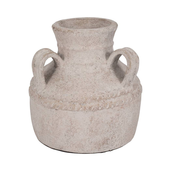 Ivory Terracotta Amphora Triple Handle Jug, 12 in