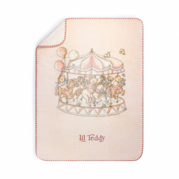 Lil Teddy’s Merry Go Snuggle Sugary Pink Blanket