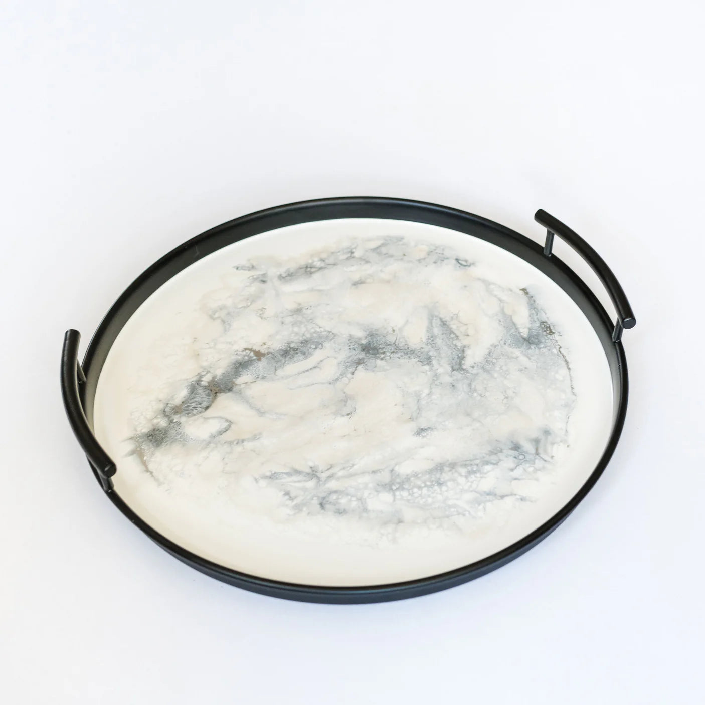 Marble Resin Round Black Tray