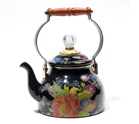 Black Flower Market Tea Kettle 2 qt