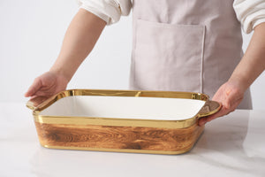 Wood Look Porcelain Rectangular Baking Dish