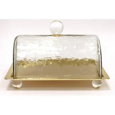 Gold Rectangular Cake Tray with Dome