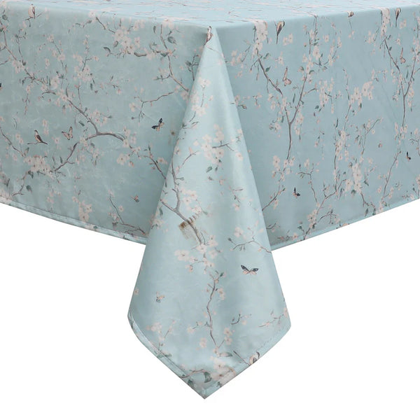 Sky Blue Cherry Blossom Velvet Tablecloth