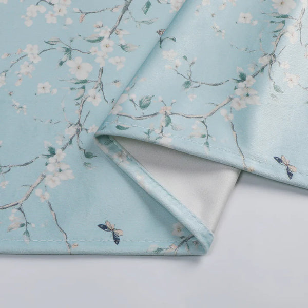 Sky Blue Cherry Blossom Velvet Tablecloth