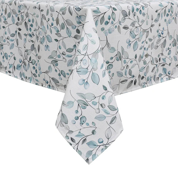 Soft Aqua Olive Stem Harvest Weave Tablecloth