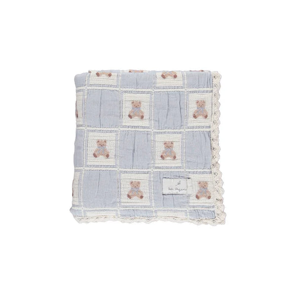 Bebe Organic Blue Teddy Patchwork Blanket