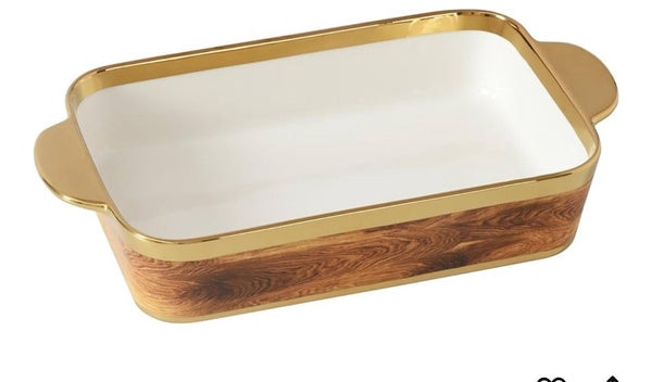 Wood Look Porcelain Rectangular Baking Dish