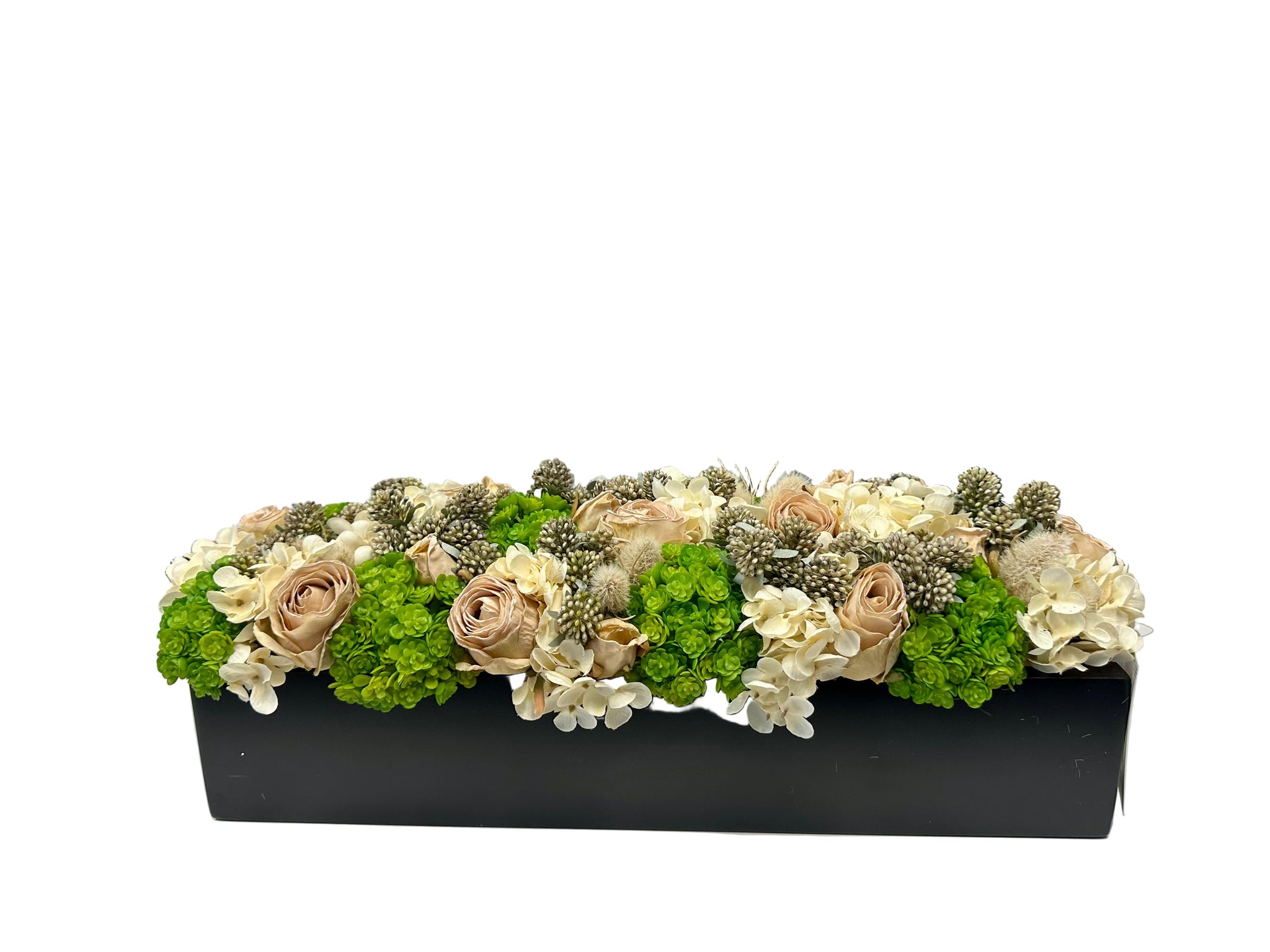 Berry Rose & Succulent Rectangular Black Planter