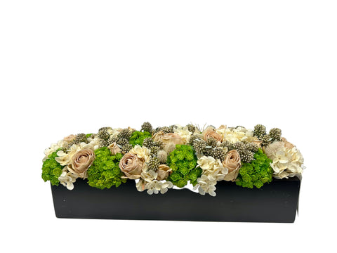 Berry Rose & Succulent Rectangular Black Planter