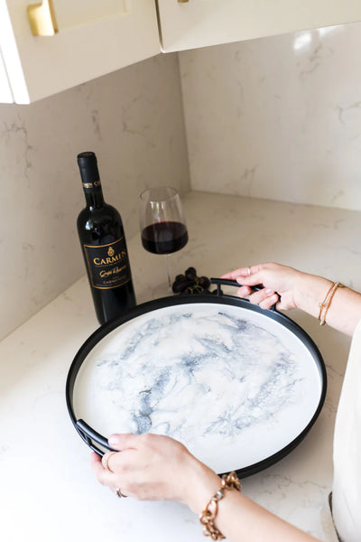Marble Resin Round Black Tray