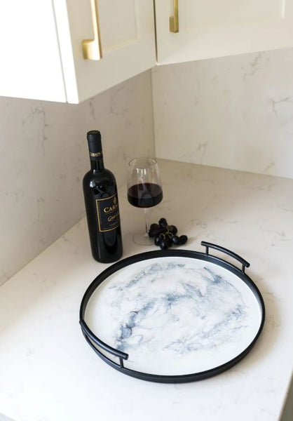 Marble Resin Round Black Tray