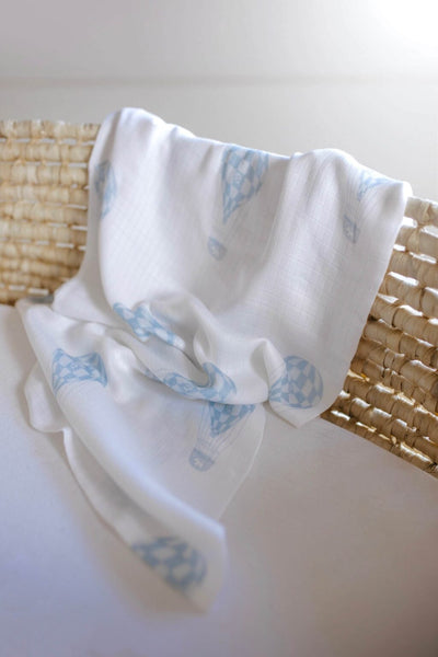 Petite Laure Dusty Blue Hot Air Balloons Bamboo Swaddle
