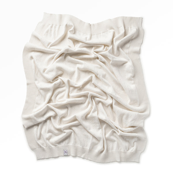 Jacqueline & Jac Natural White Pointelle Knit Blanket