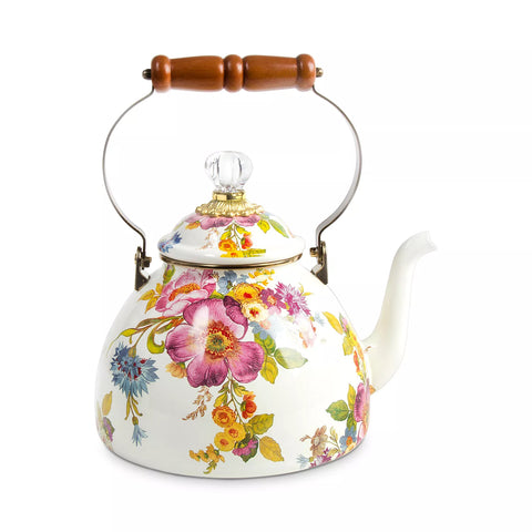 White Flower Market Tea Kettle 3 qt