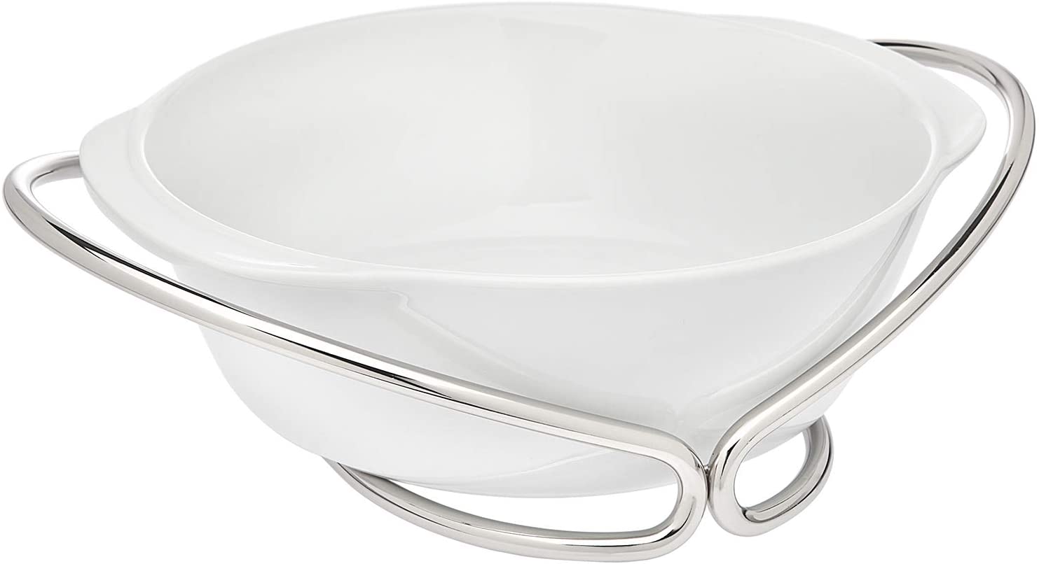 Oven To Table Bowl - White with Silver Handles