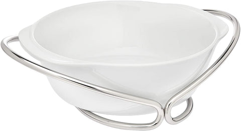 Oven To Table Bowl - White with Silver Handles