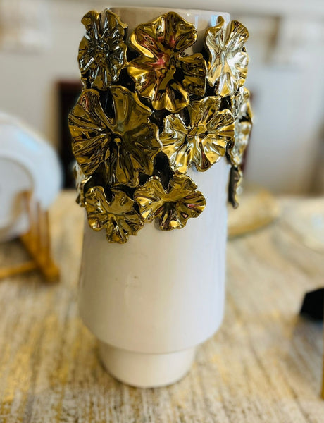 Vase - White | Gold Flowers