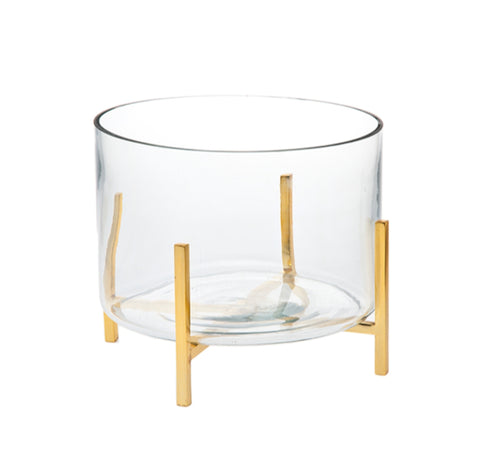 Glass Serving Bowl with Gold Pedestal