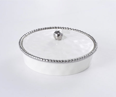 Round Covered Baker - White | Silver