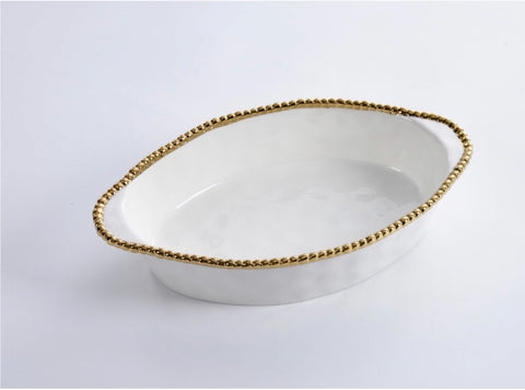 White & Gold Oval Baking Dish