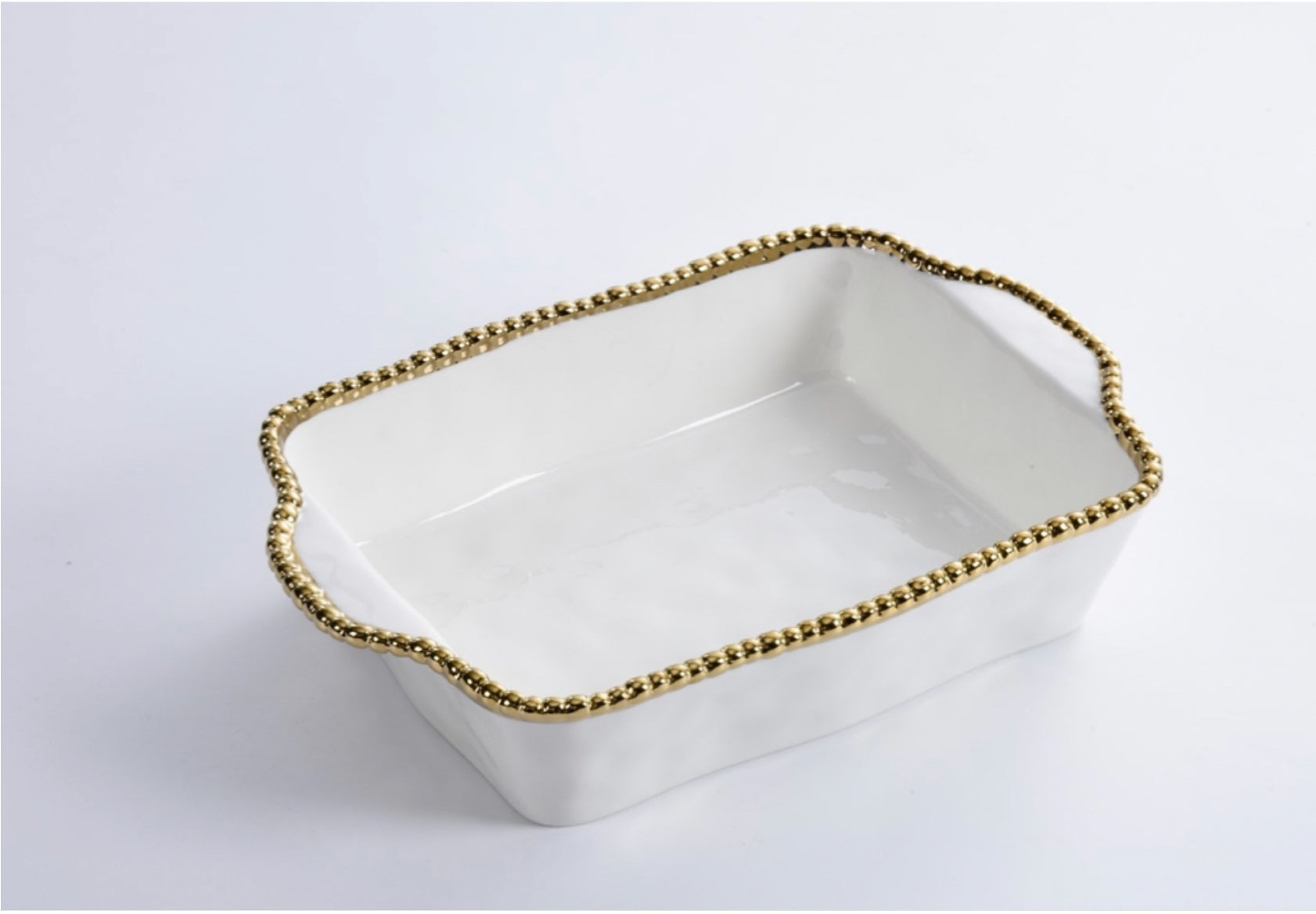 White with Gold Rectangular Baking Dish