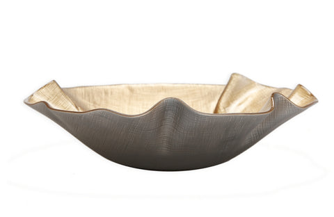 Grey & Gold Waves Round Salad Bowl