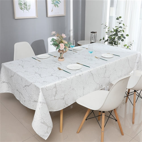 Jacquard Tablecloth - Marble White/Silver