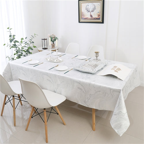 Jacquard Tablecloth - White/Silver Wave