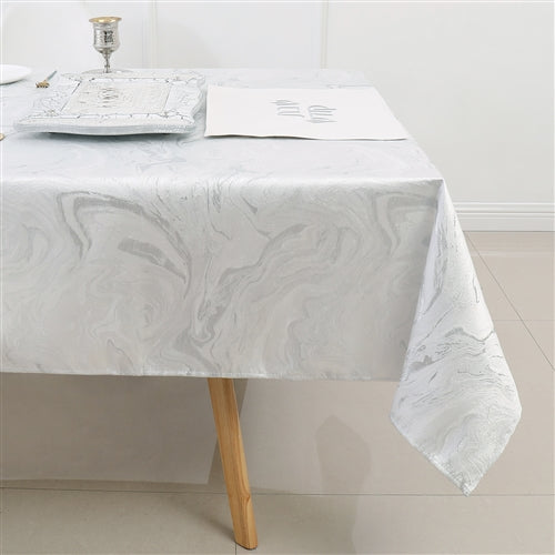 Jacquard Tablecloth - White/Silver Wave