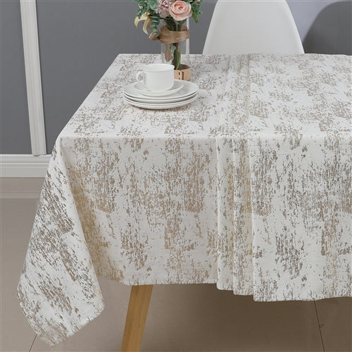 Jacquard Tablecloth - White Gold Mosaic Print